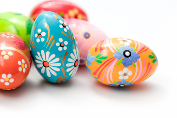Hand painted Easter eggs on white. Spring patterns art, unique.