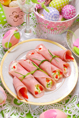 ham rolls stuffed with cheese and vegetables for easter breakfas