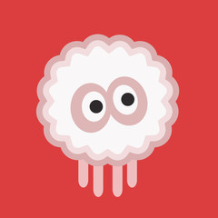 Cute Little Monster with White Fur and Pink Shadow, Abstract