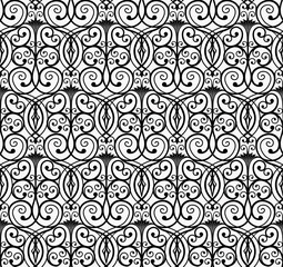 Elegant Black Curly Forged Seamless Pattern with Floral and