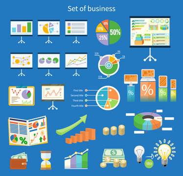 Set Of Flip Chart With Drawing Business Charts