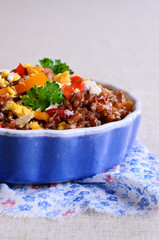 Brown rice with vegetables and eggs