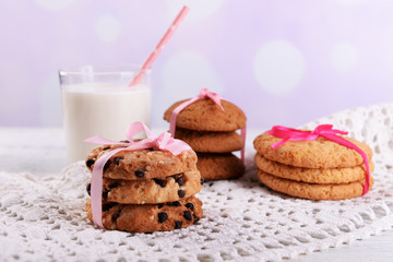 Tasty cookies and glass of milk