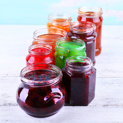 Homemade jars of fruits jam