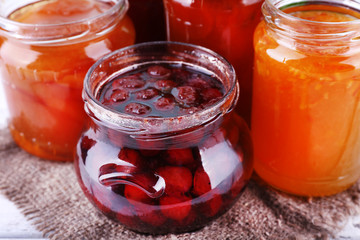 Homemade jars of fruits jam