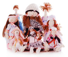 Handmade dolls isolated on white