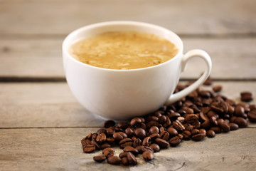 Cup of coffee on table close-up