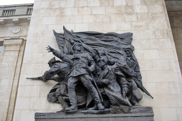 Railway station building in Volgograd decorated by sculptures