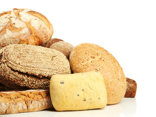 Different fresh bread, isolated on white