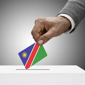 Black male holding flag. Voting concept - Namibia