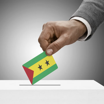 Black male holding flag. Voting concept - Democratic Republic of