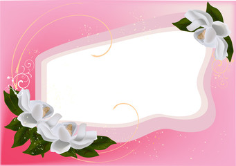 pink frame decorated by magnolia flowers
