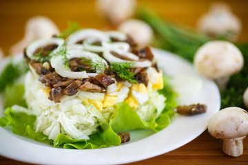 salad with cabbage and mushrooms