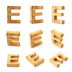 Set of nine block wooden letters isolated