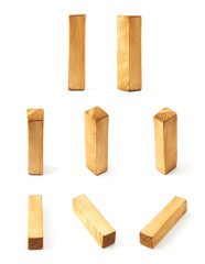 Set of eight block wooden letters isolated