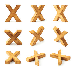 Set of nine block wooden letters isolated