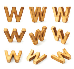 Set of nine block wooden letters isolated