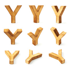 Set of nine block wooden letters isolated