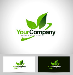 Green leaf logo vector with swash