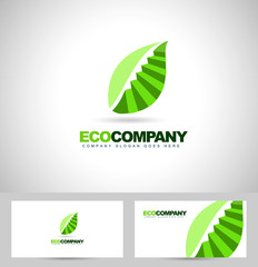 Leaf Logo and stairs concept. Creative vector of a green leaf