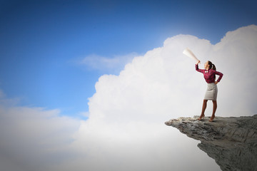 Woman announcing something