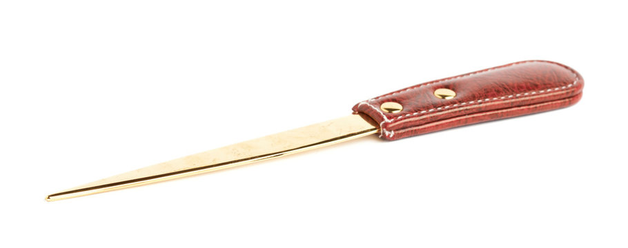 Red leather envelope knife isolated