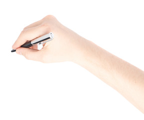 Male hand holding a pen