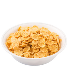 Corn flakes breakfast cereal in a white bowl 