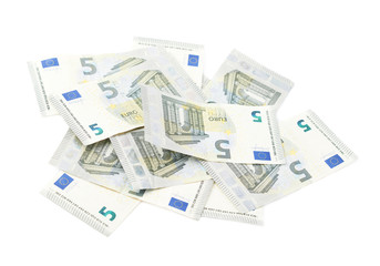 Pile of five euro notes