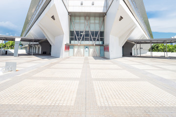 skyline and modern art center exterior