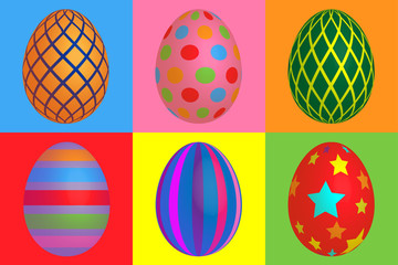 Beautiful easter eggs different colors flat design background