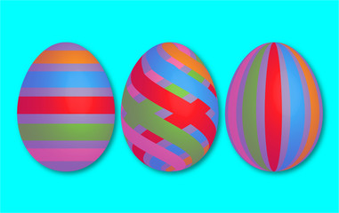 Abstract colorful vintage 3d easter egg stripes cyan background