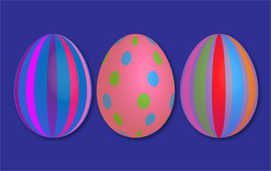 Abstract colorful vintage 3d easter eggs stripes blue background