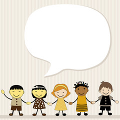 Cute kids with a large speech bubble