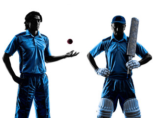 two Cricket players  silhouette