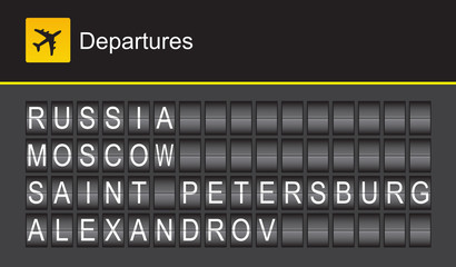 Russia flip alphabet airport departures