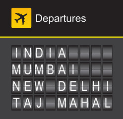 India flip alphabet airport departures, India, Mumbai, New Dehli
