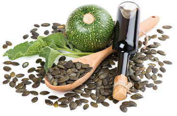 pumpkin seed oil, raw pumkin and seeds