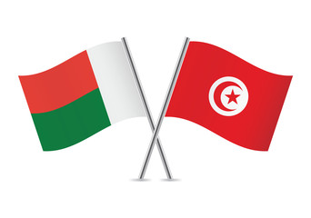 Tunisia and Madagascar flags. Vector illustration.