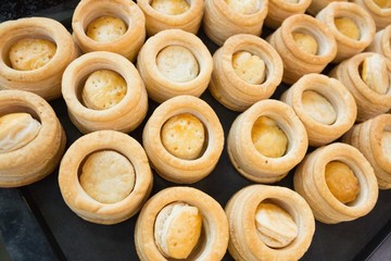 Pastry case of vol-au-vent