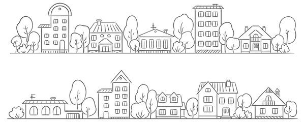 Trees and houses in a row for your frame