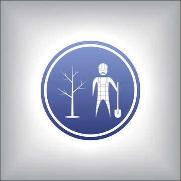 gardener with a shovel and tree. Icon in a circle vector designe