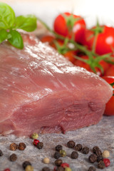 Fresh Raw beef steak on stone plate