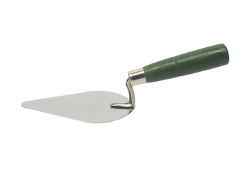 construction trowel with wooden handle on white background