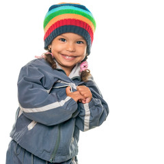 Funny mixed race little girl isolated on white