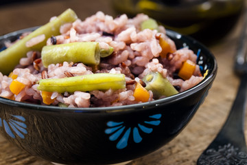 Different types of rice with vegetables