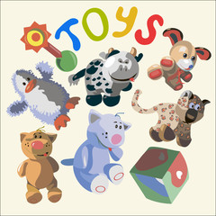 illustration with different funny toys