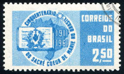 Map of Brazil Open Book and Sacred Heart Emblem