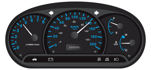 Black and blue car dashboard
