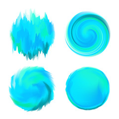 Abstract Round Watercolor Backgrounds in Shades of Blue on White